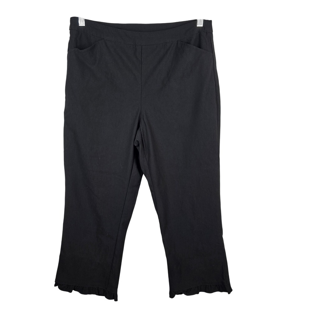 Tribal Black Ruffle Hem Cropped Pull On Pants Women's 12 Stretch Slim 32790-803G
